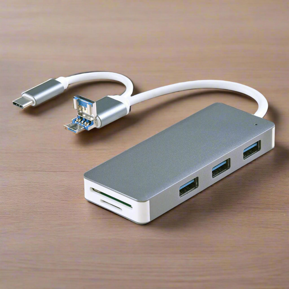 USB 3.0 High-Speed Type-C, Micro, & A Hub SD Card Reader - Multi-Function Expansion for Seamless Connectivity