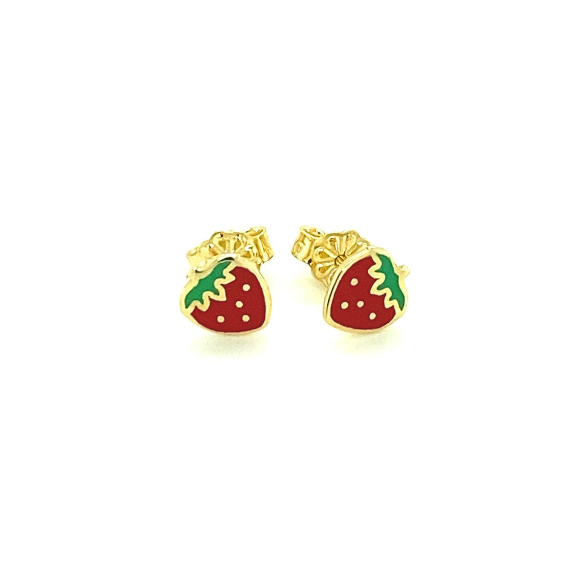 Aretes de fresa esmaltados de oro amarillo de 14k para niños