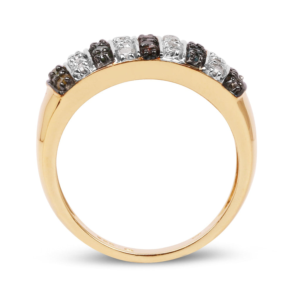 Anillo de plata de ley .925 con baño de oro amarillo de 14 quilates y diamantes múltiples genuinos de 0.84 quilates