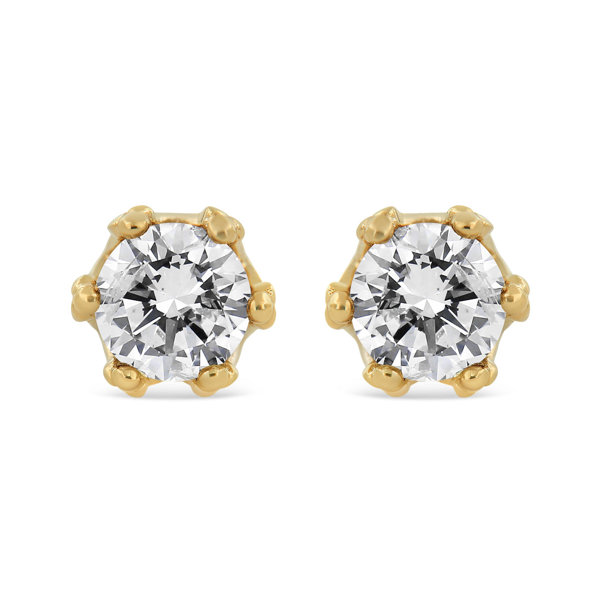 Pendientes de tuerca de corona de oro amarillo de 14K con diamantes redondos de 2,0 quilates en total (color I-J, claridad I1-I2)