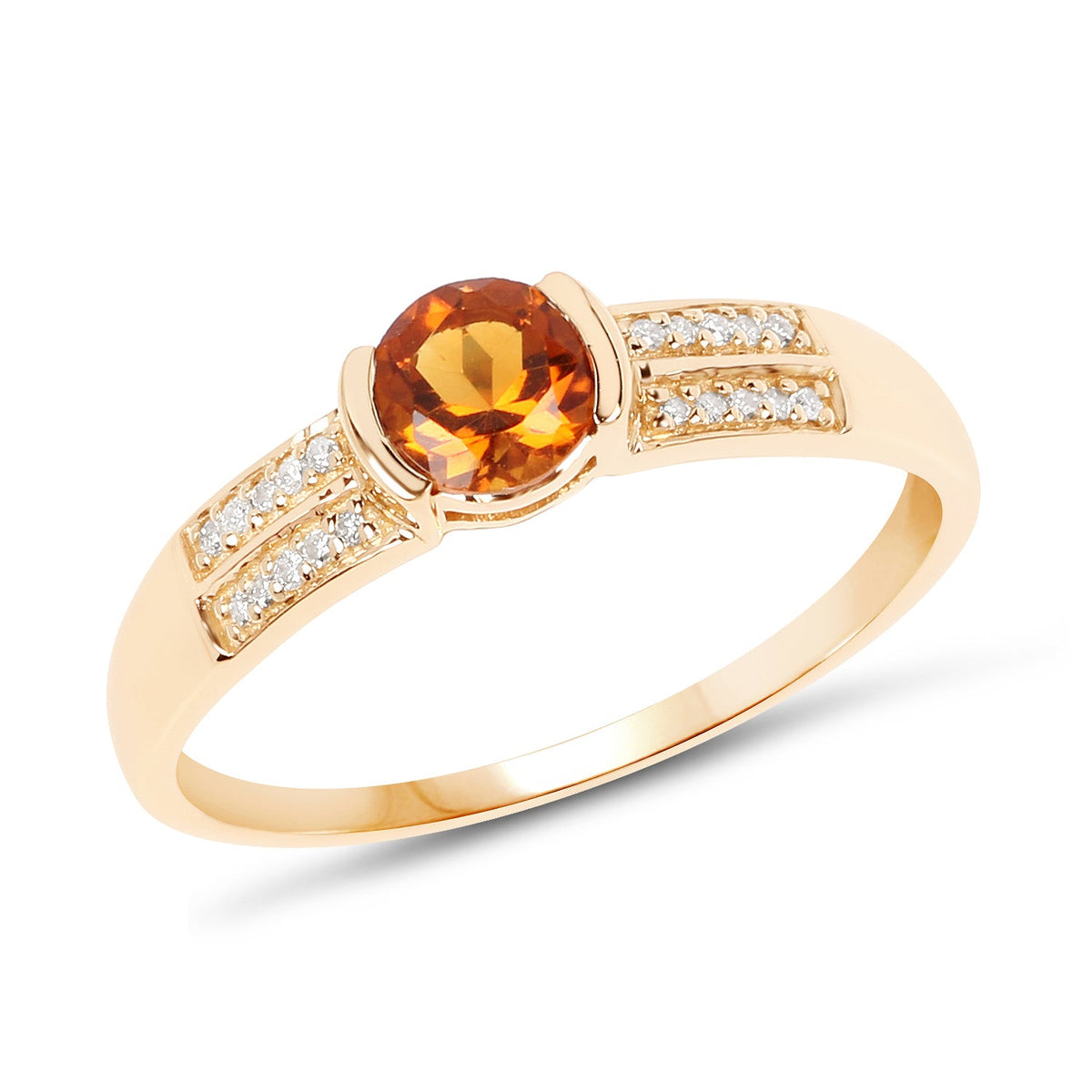 Anillo de oro amarillo de 14 quilates con citrino genuino de 0,51 quilates y diamantes blancos