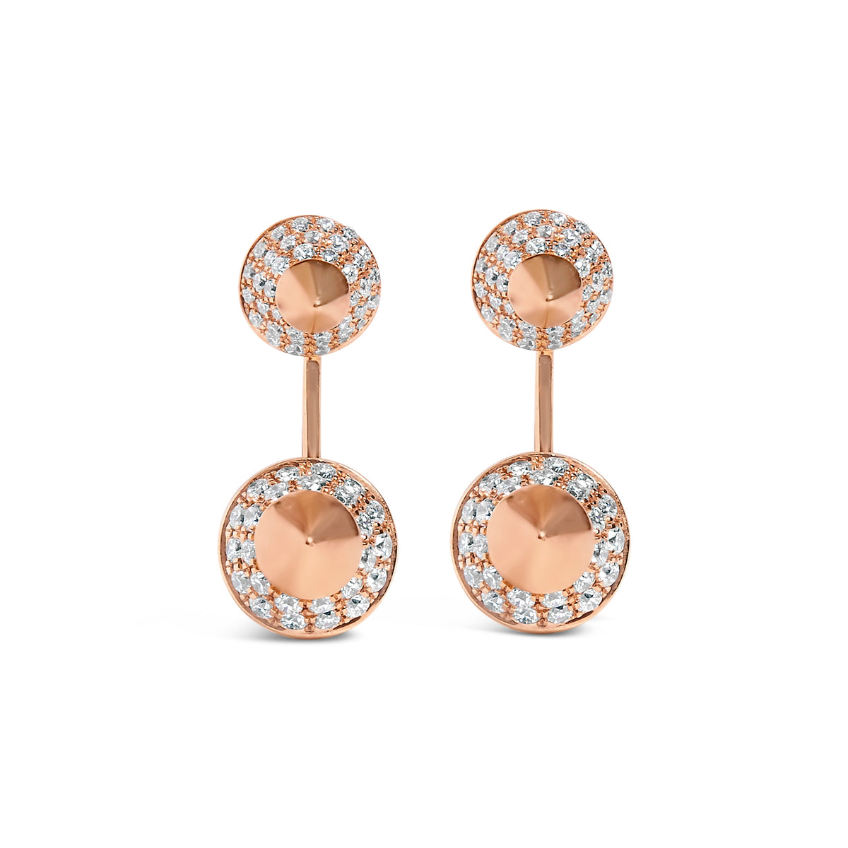 Pendiente de botón tipo chaqueta de cono doble de oro rosa de 14K con diamantes de 1.00 Cttw (color G-H, claridad SI1-SI2)