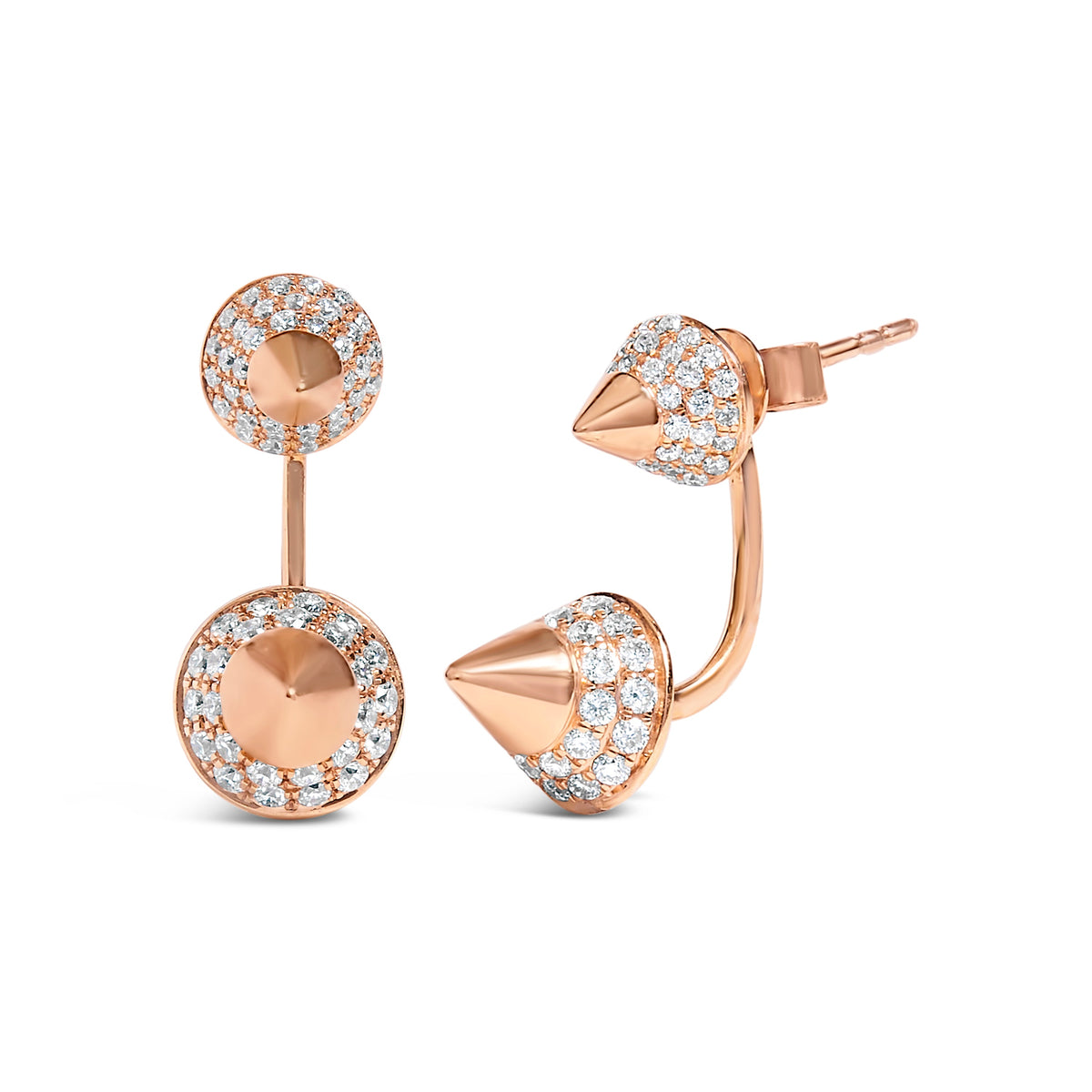 Pendiente de botón tipo chaqueta de cono doble de oro rosa de 14K con diamantes de 1.00 Cttw (color G-H, claridad SI1-SI2)