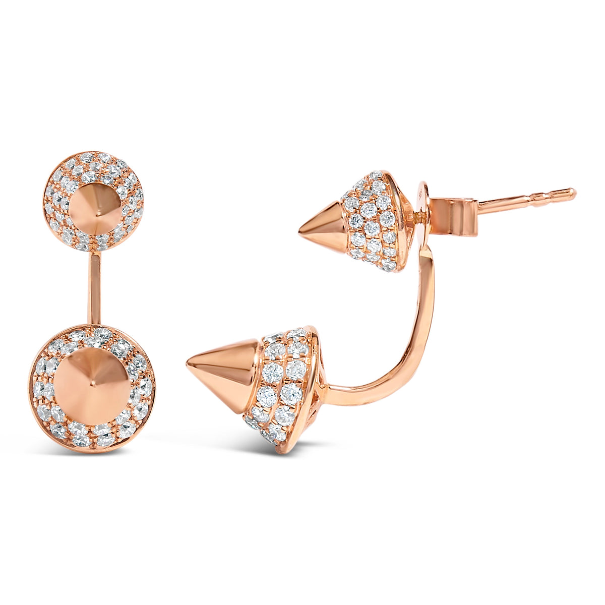Pendiente de botón tipo chaqueta de cono doble de oro rosa de 14K con diamantes de 1.00 Cttw (color G-H, claridad SI1-SI2)