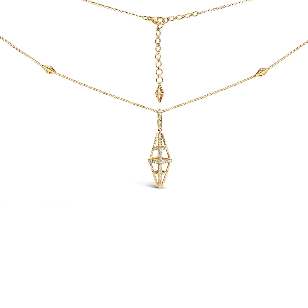 14K Yellow Gold 1.0 Cttw Diamond Studded Geometric Double Pyramid 18" Pendant Necklace (G-H Color, SI1-SI2 Clarity)