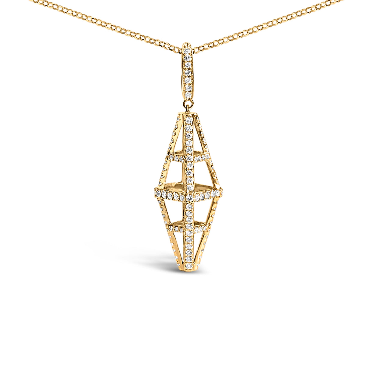 Collar con colgante de oro amarillo de 14K con doble pirámide geométrica y diamantes de 1,0 Cttw (color G-H, claridad SI1-SI2)