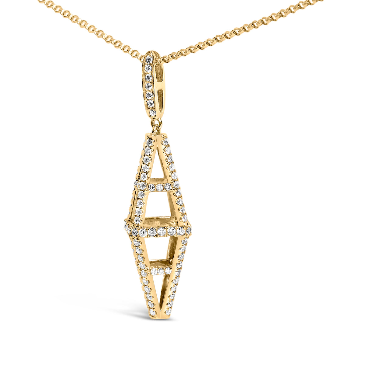 Collar con colgante de oro amarillo de 14K con doble pirámide geométrica y diamantes de 1,0 Cttw (color G-H, claridad SI1-SI2)