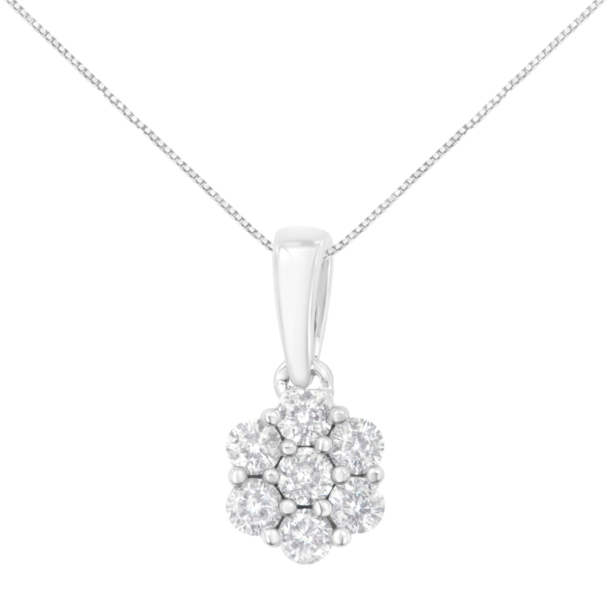 Collar con colgante de oro blanco de 14K con diamantes redondos de 1/2 quilate engarzados en garra, diseño floral de 7 piedras, 45,72 cm (color H-I, claridad I1-I2)