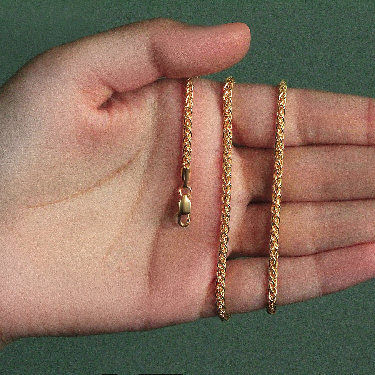Cadena de trigo de oro amarillo de 14k y 2,8 mm de peso ligero