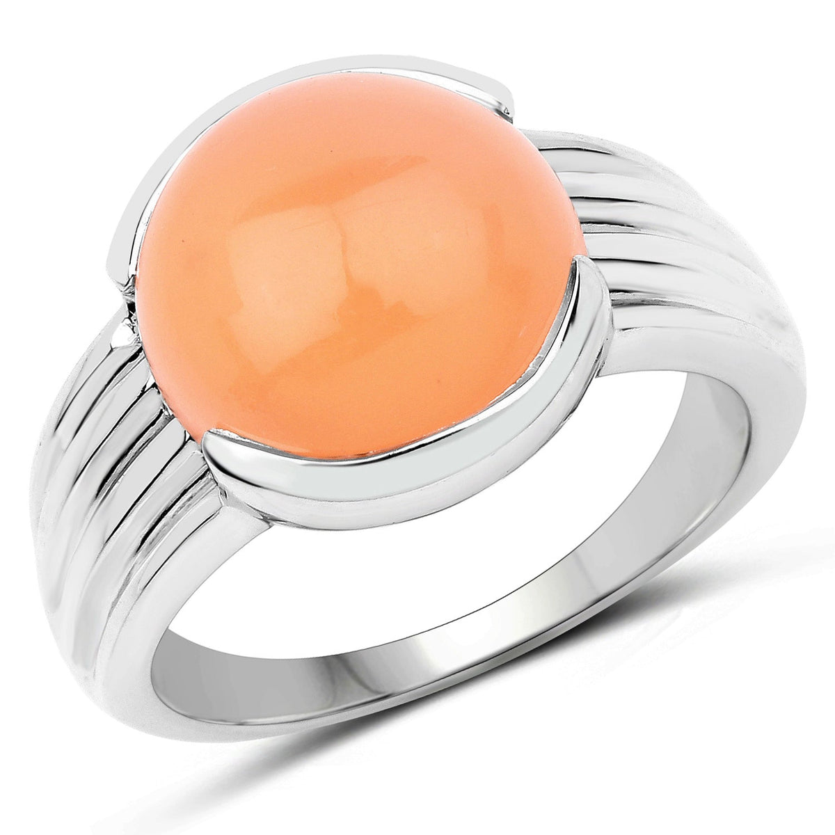 Anillo de plata de ley .925 con piedra lunar melocotón auténtica de 6,00 quilates