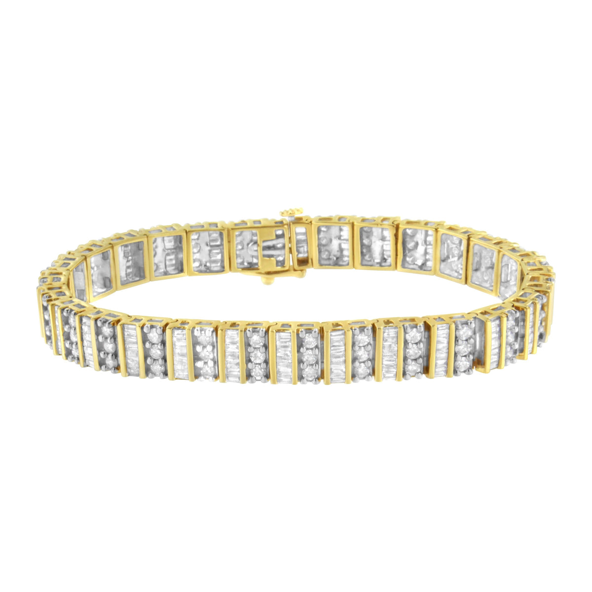 Pulsera de eslabones con diamantes redondos y de talla baguette de oro amarillo de 14 quilates y 5,50 quilates de peso total