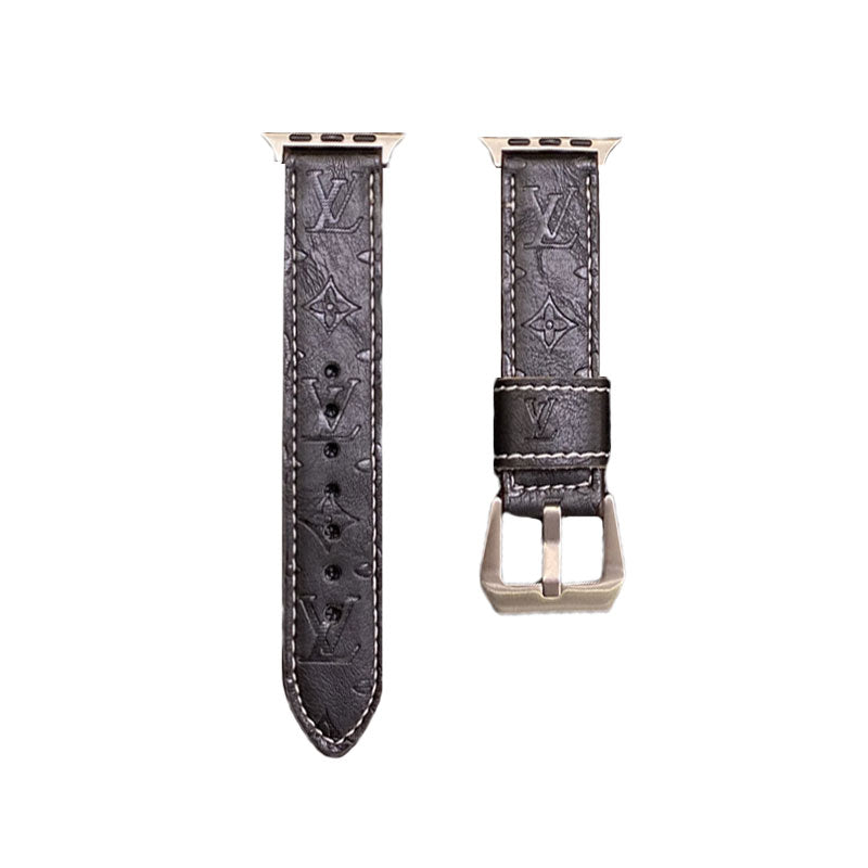 Correas de cuero con monograma para Apple Watch en azul - YH24422