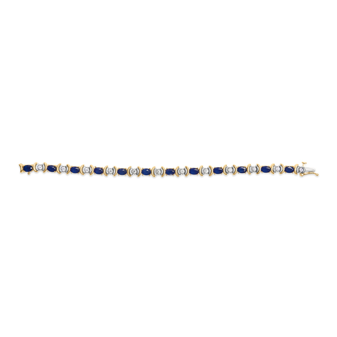 Pulsera de eslabones alternos de oro amarillo de 14 quilates con diamantes de 1,00 Cttw y zafiros azules ovalados de 6 1/2 Cttw (color H-I, claridad SI1-SI2) - 7 pulgadas