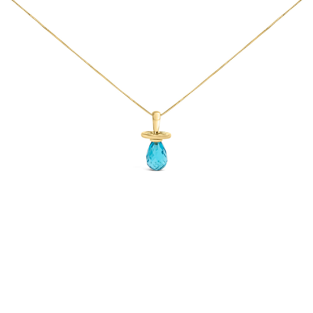 Collar con dije de chupete de cuarzo azul y oro amarillo de 14 quilates - 18 pulgadas