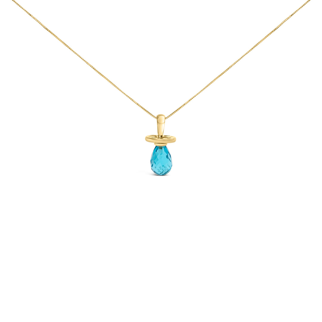 Collar con dije de chupete de cuarzo azul y oro amarillo de 14 quilates - 18 pulgadas