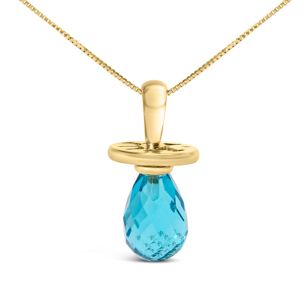 Collar con dije de chupete de cuarzo azul y oro amarillo de 14 quilates - 18 pulgadas
