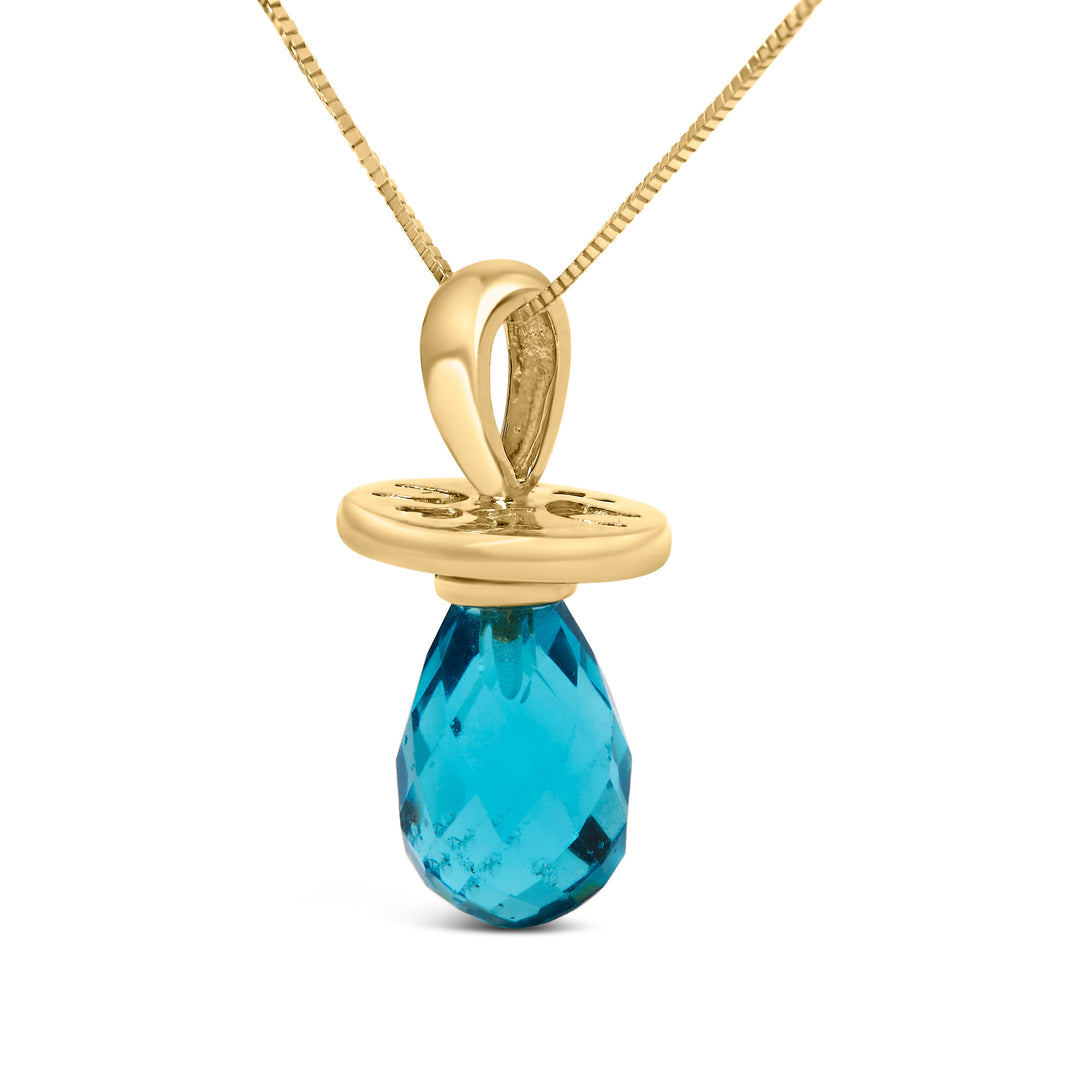 Collar con dije de chupete de cuarzo azul y oro amarillo de 14 quilates - 18 pulgadas