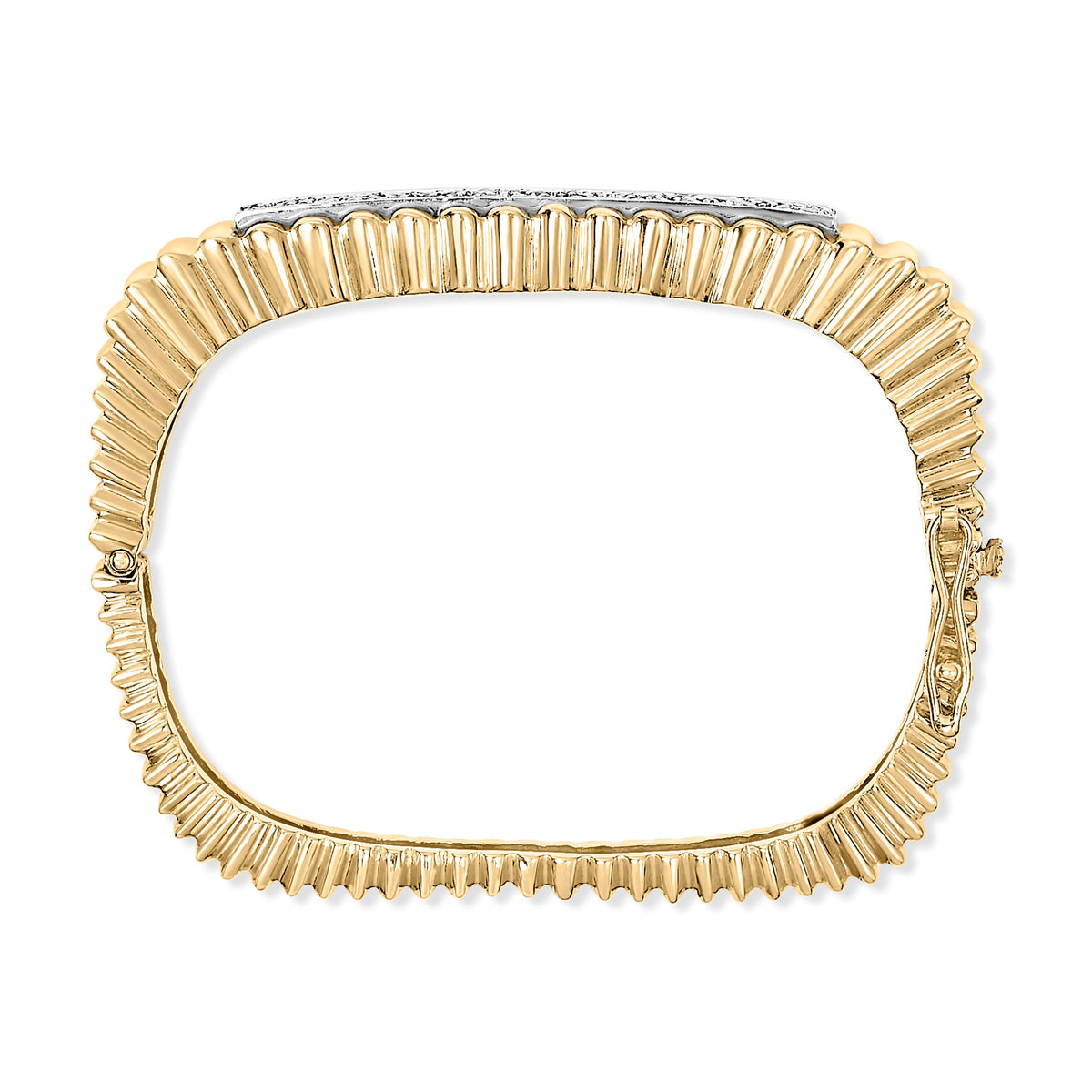 14K Yellow Gold 1 1/4 Cttw Diamond Ribbed Rounded Rectangle Bangle Bracelet (G-H Color, VS2-SI1 Clarity) - 7.75" Inches - image 3 of 3