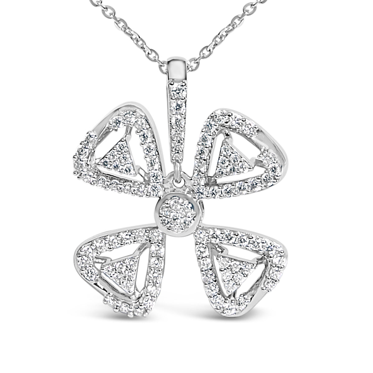 14K White Gold 5/8 Cttw Diamond 4 Leaf Floral Pendant Necklace (H-I Color, I1-I2 Clarity) - 18" Inches - image 2 of 3