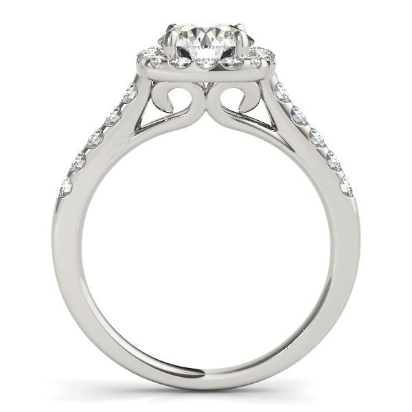 Anillo de compromiso con halo de diamantes en forma cuadrada en oro blanco de 14k (1 1/2 quilates en total)