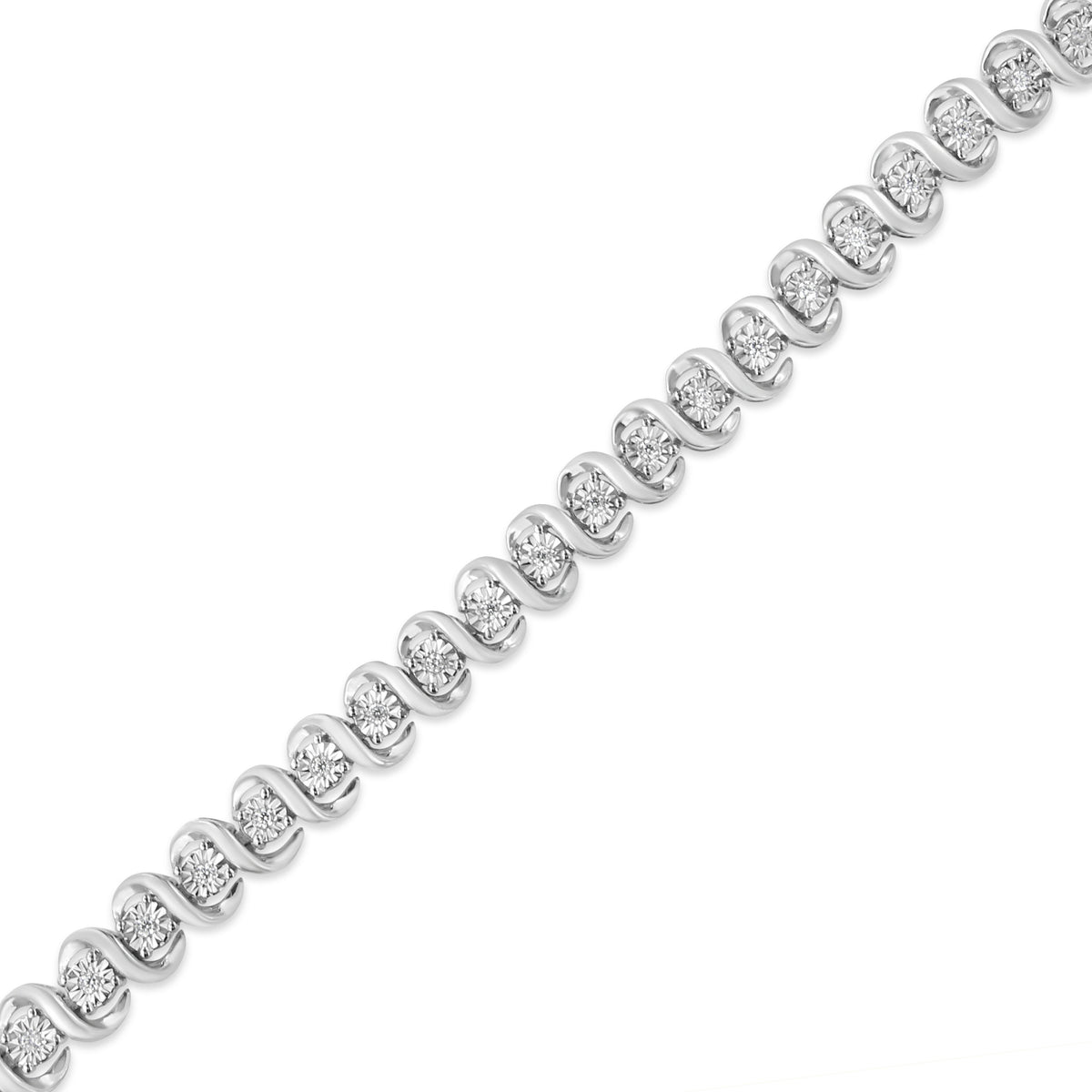 Pulsera de tenis de eslabones en "S" de plata de ley .925 con 1/3 Cttw de diamante engastado en milagro (color I-J, claridad I3) - Tamaño 7.25"