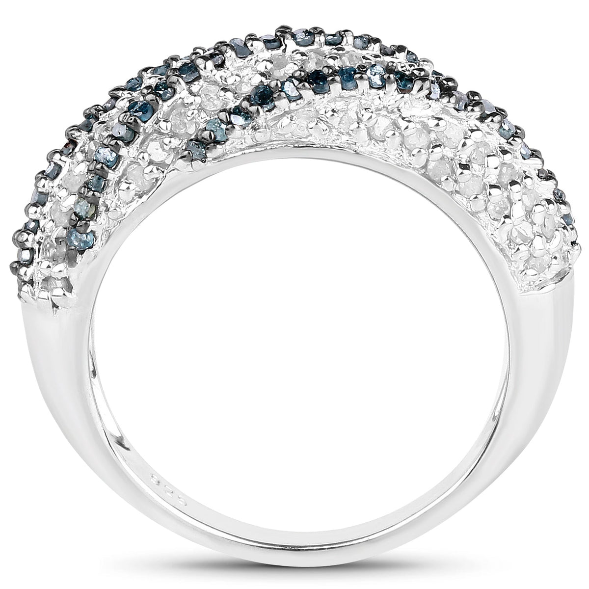 Anillo de Plata de Ley .925 con Diamantes Azules y Blancos Genuinos de 1.25 Quilates
