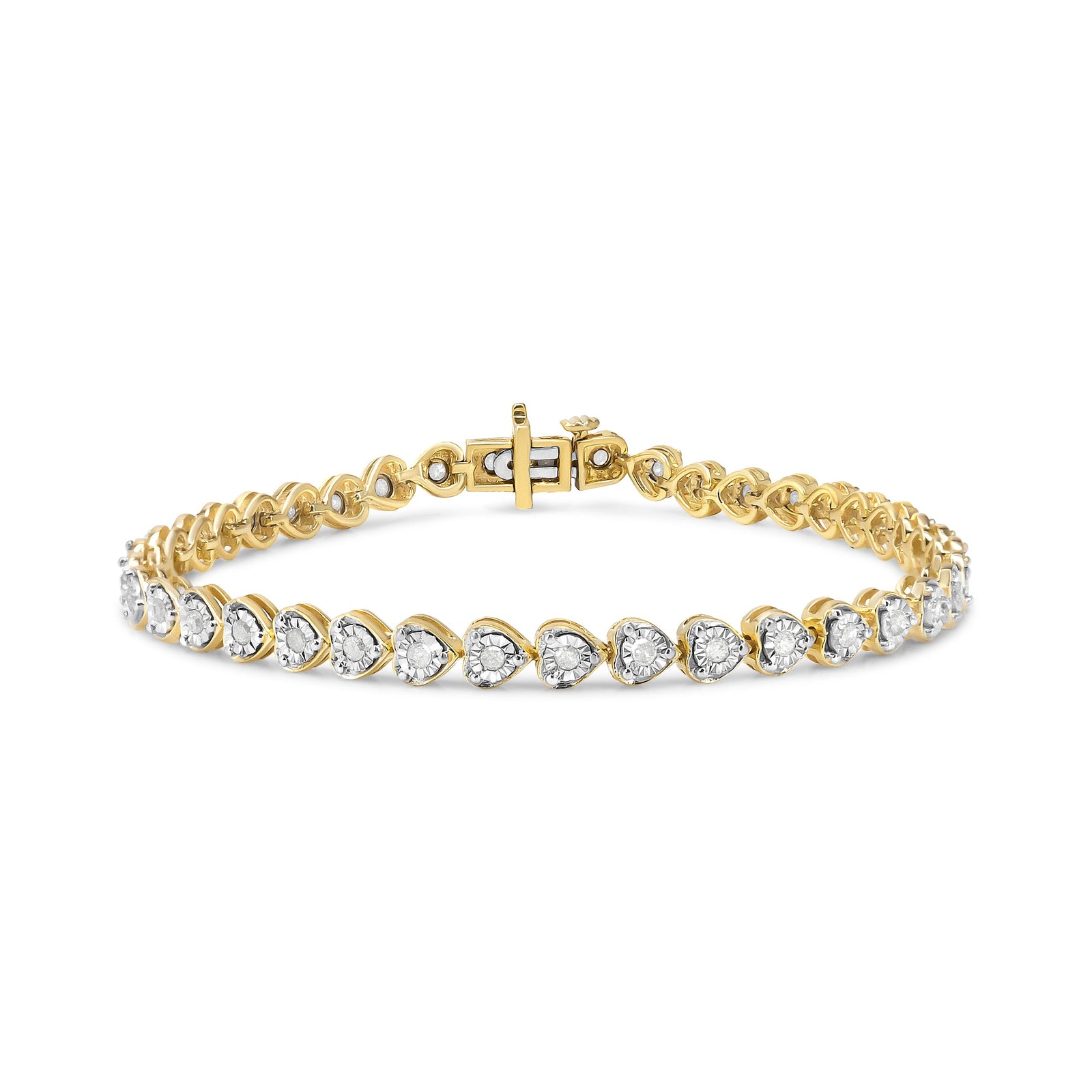 Pulsera de tenis de plata de ley .925 con diseño de eslabones de corazón de diamante de 1.0 quilates en total, engaste Miracle, 7" (color I-J, claridad I2-I3)