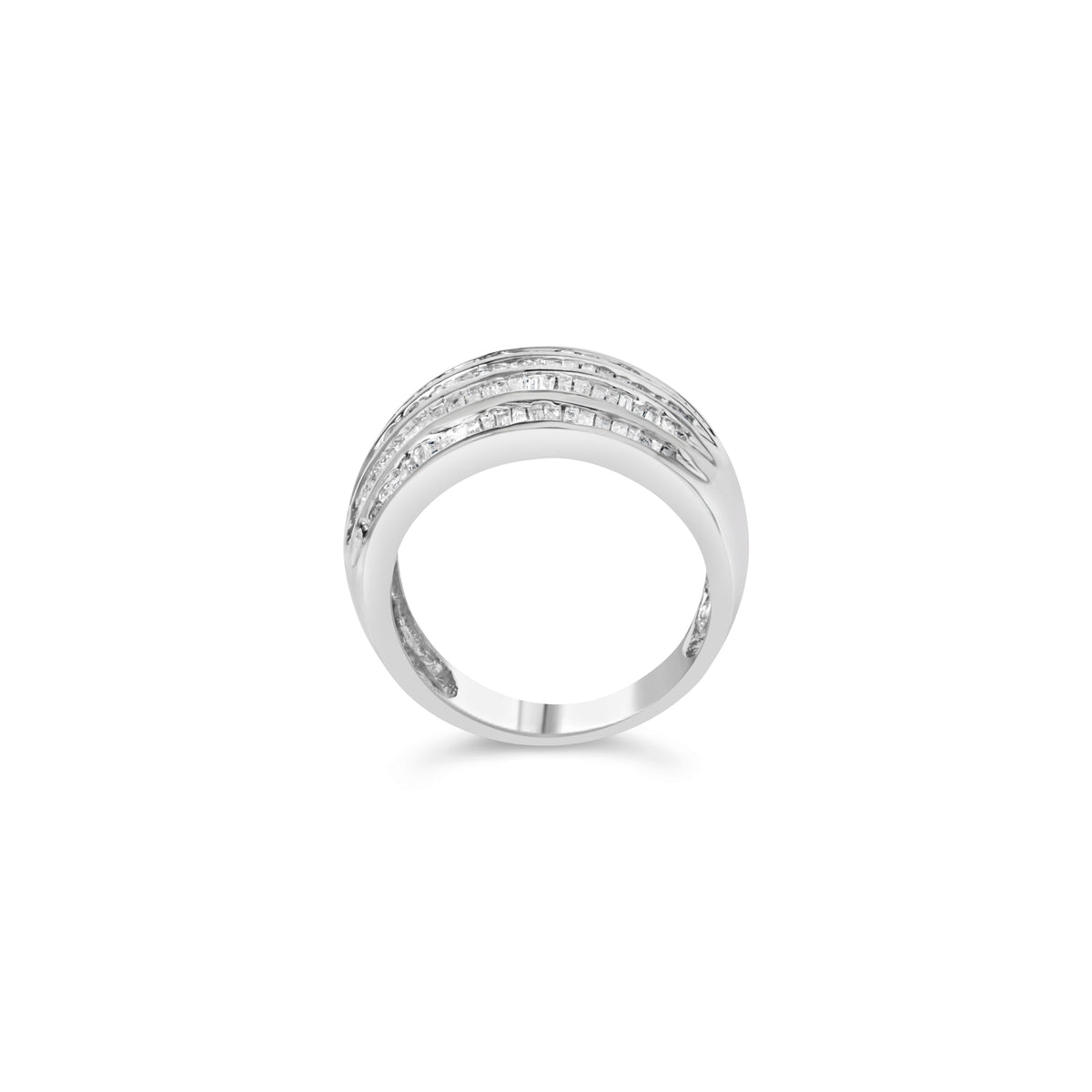 Anillo de cóctel de moda abovedado cónico con 6 hileras de diamantes talla baguette de 1,0 Cttw en plata de ley .925 (color H-I, claridad I2-I3) - Talla 6-1/2