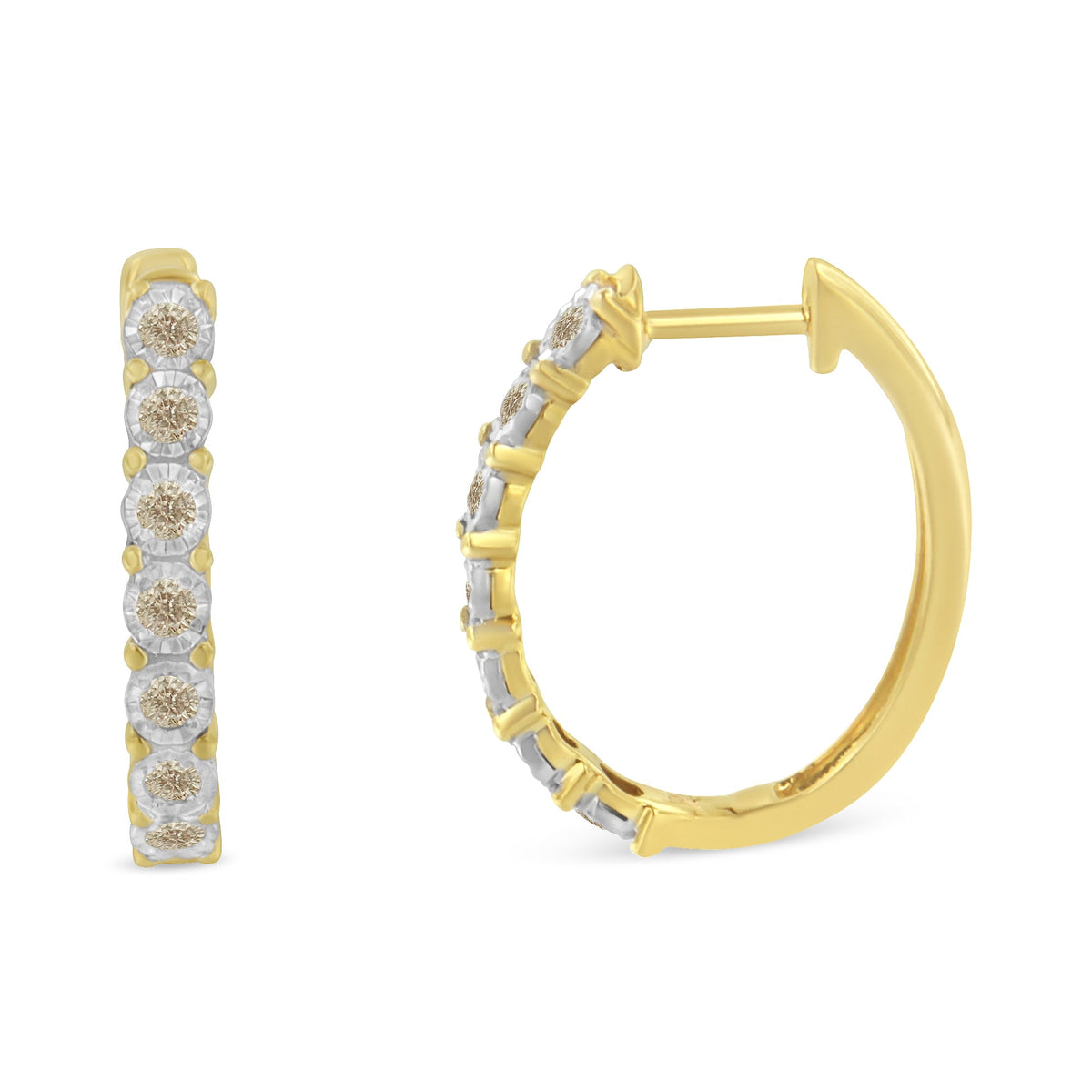 Pendientes de aro de oro bicolor de 10 quilates con diamantes (1/2 quilate total, color J-K, claridad I2-I3)