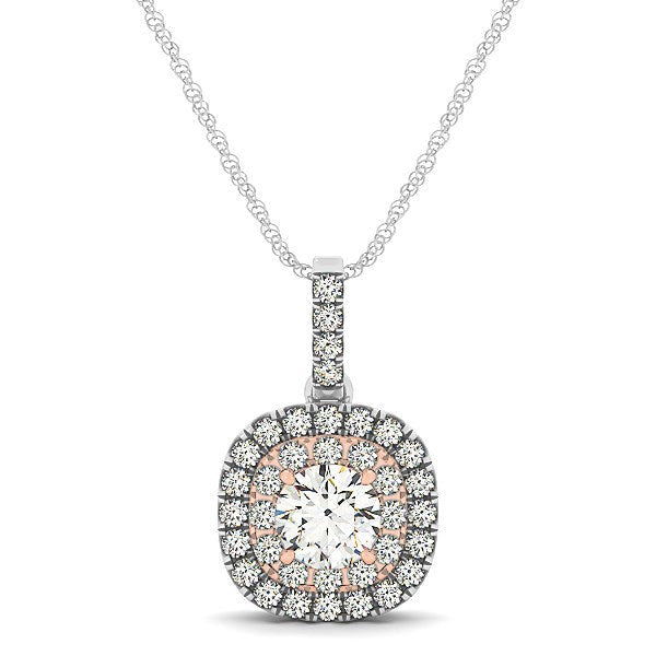 Colgante de diamante con halo en forma de cojín de oro blanco y rosa de 14k (1/2 cttw)