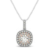 14k White And Rose Gold Cushion Shape Halo Diamond Pendant (1/2 cttw)
