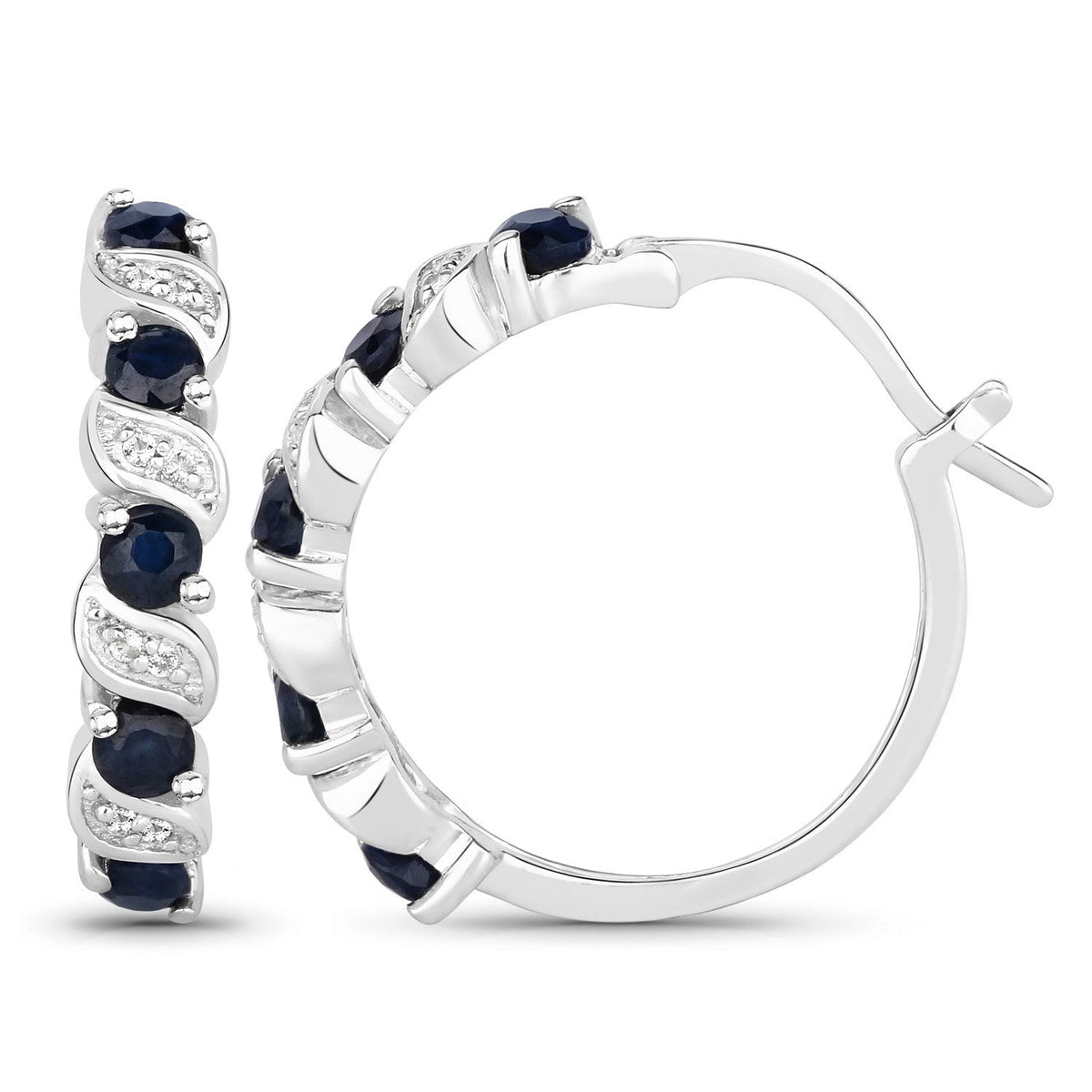 1.28 Carat Genuine Blue Sapphire and White Topaz .925 Sterling Silver Earrings - image 2 of 10