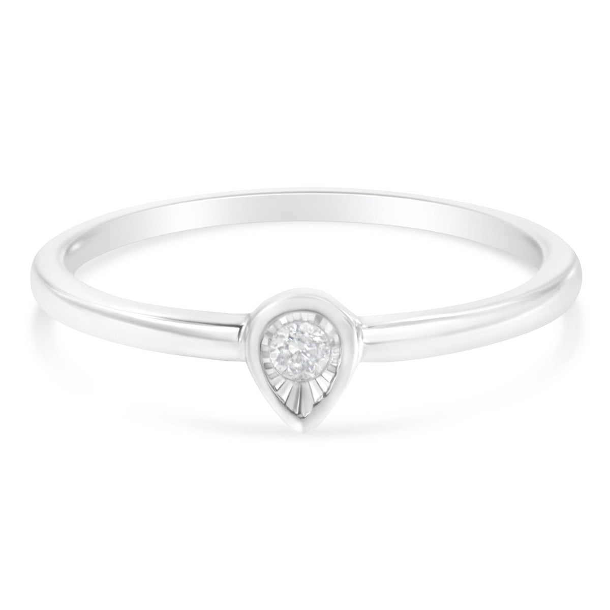 Anillo de promesa pequeño con forma de lágrima y pera de plata de ley .925 con diamante de 1/20 quilates y engaste milagroso (color J-K, claridad I1-I2) - Talla 6