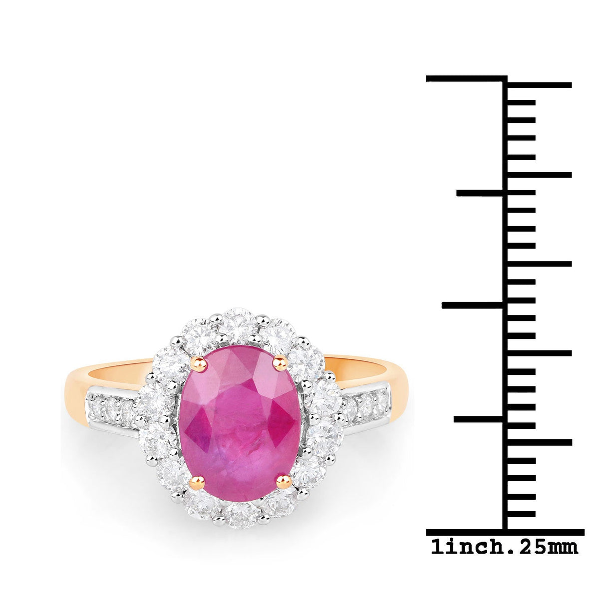 Anillo de oro amarillo de 18 quilates con rubí birmano genuino de 2,84 quilates y diamantes blancos