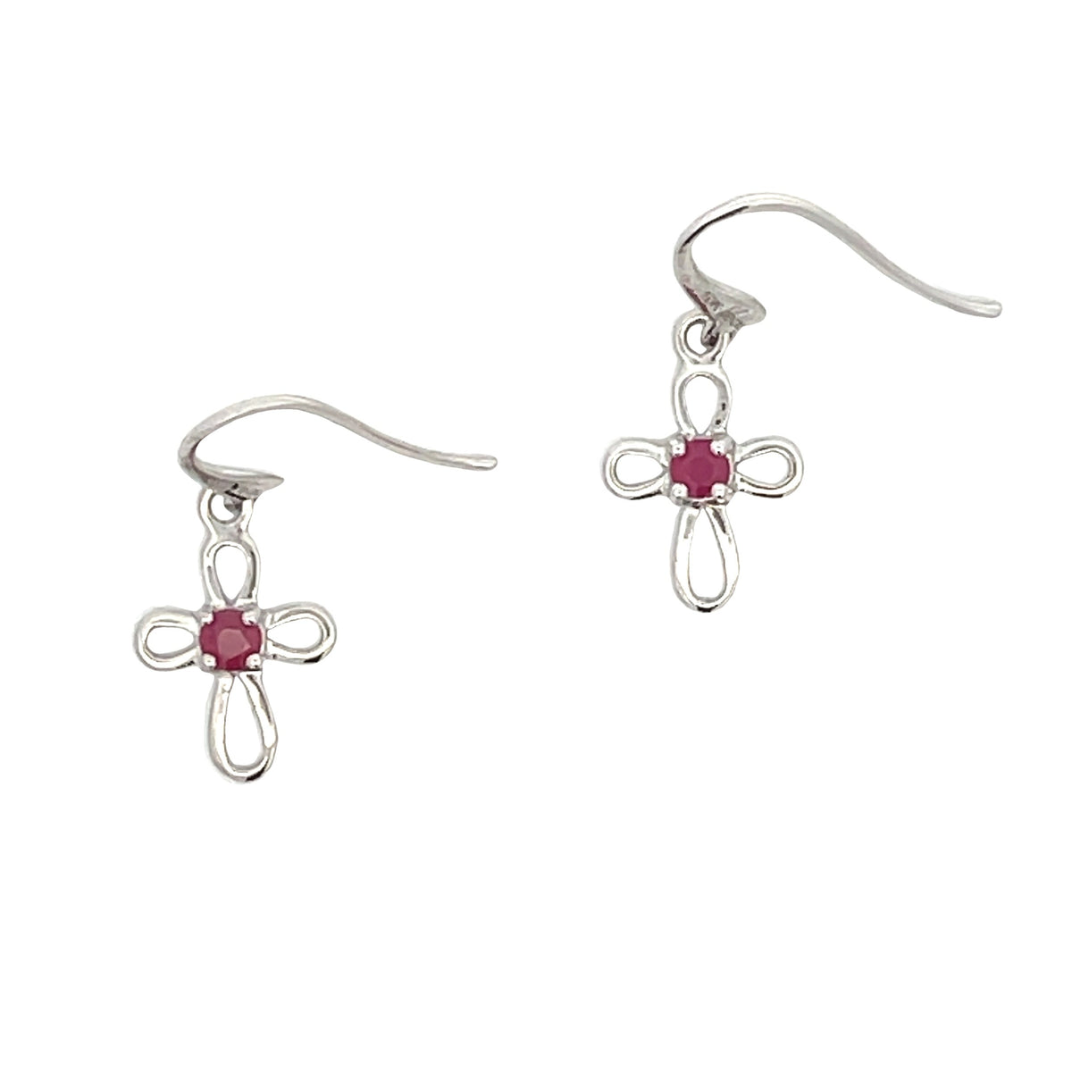 Pendientes Cruz de Rubí de .32ct Naturales Oro Blanco de 10KT