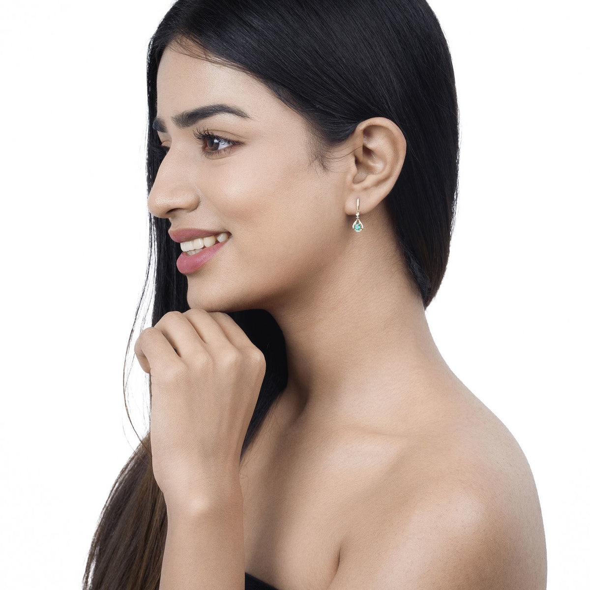 Pendientes de oro amarillo de 14 quilates con esmeralda zambiana auténtica de 0,70 quilates y diamantes blancos