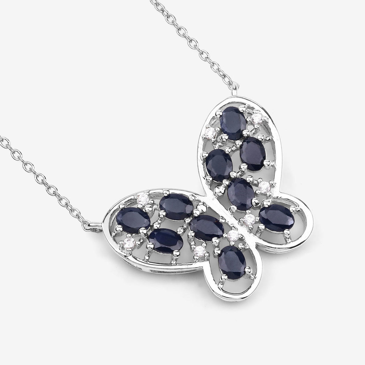 Collar de plata de ley .925 con zafiro azul auténtico de 2.16 quilates y circonitas blancas
