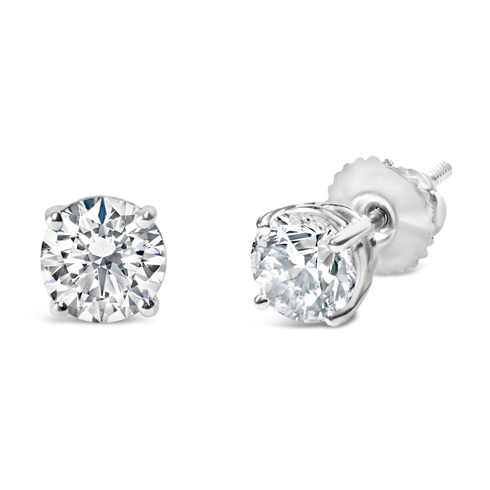 Pendientes solitario de oro blanco de 14K con diamantes redondos de 1 1/2 quilates en total con parte posterior de rosca, certificados por IGI (color G-H, claridad I1-I2)