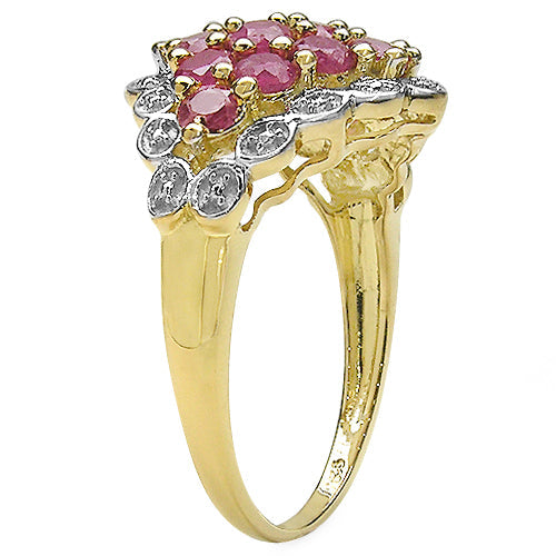 Anillo de plata de ley .925 chapado en oro amarillo de 14 quilates con rubí auténtico de 2,08 quilates