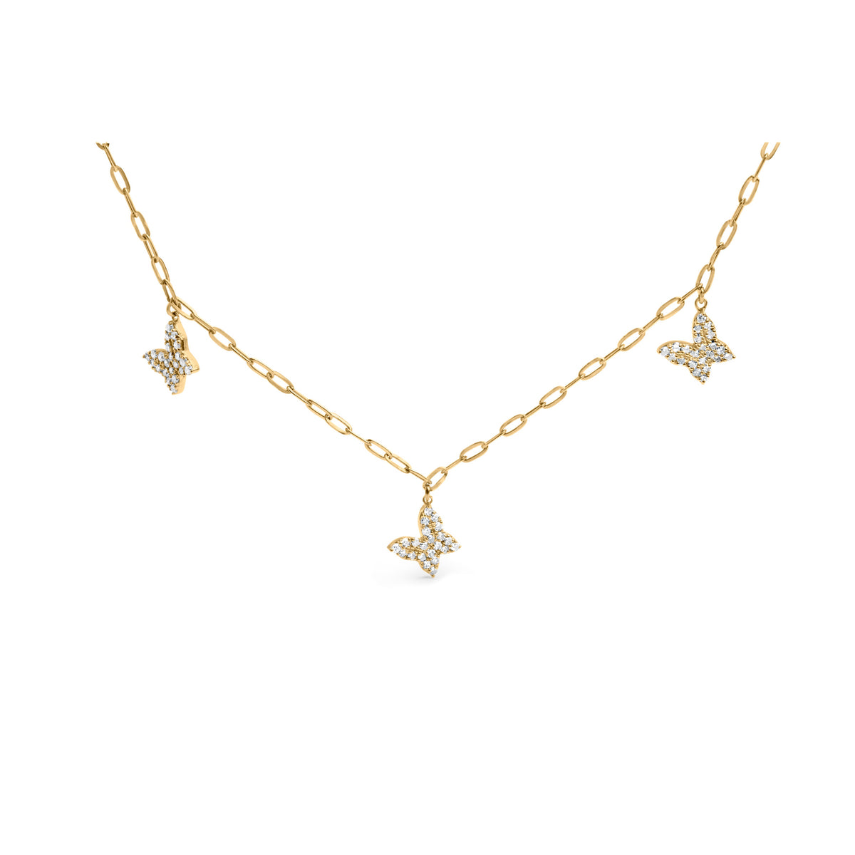 Cadena de oro amarillo de 14 quilates con diamantes de 1/2 quilate en forma de mariposa y clip (color I-J, claridad I1-I2) - Ajustable de 15 a 17 pulgadas