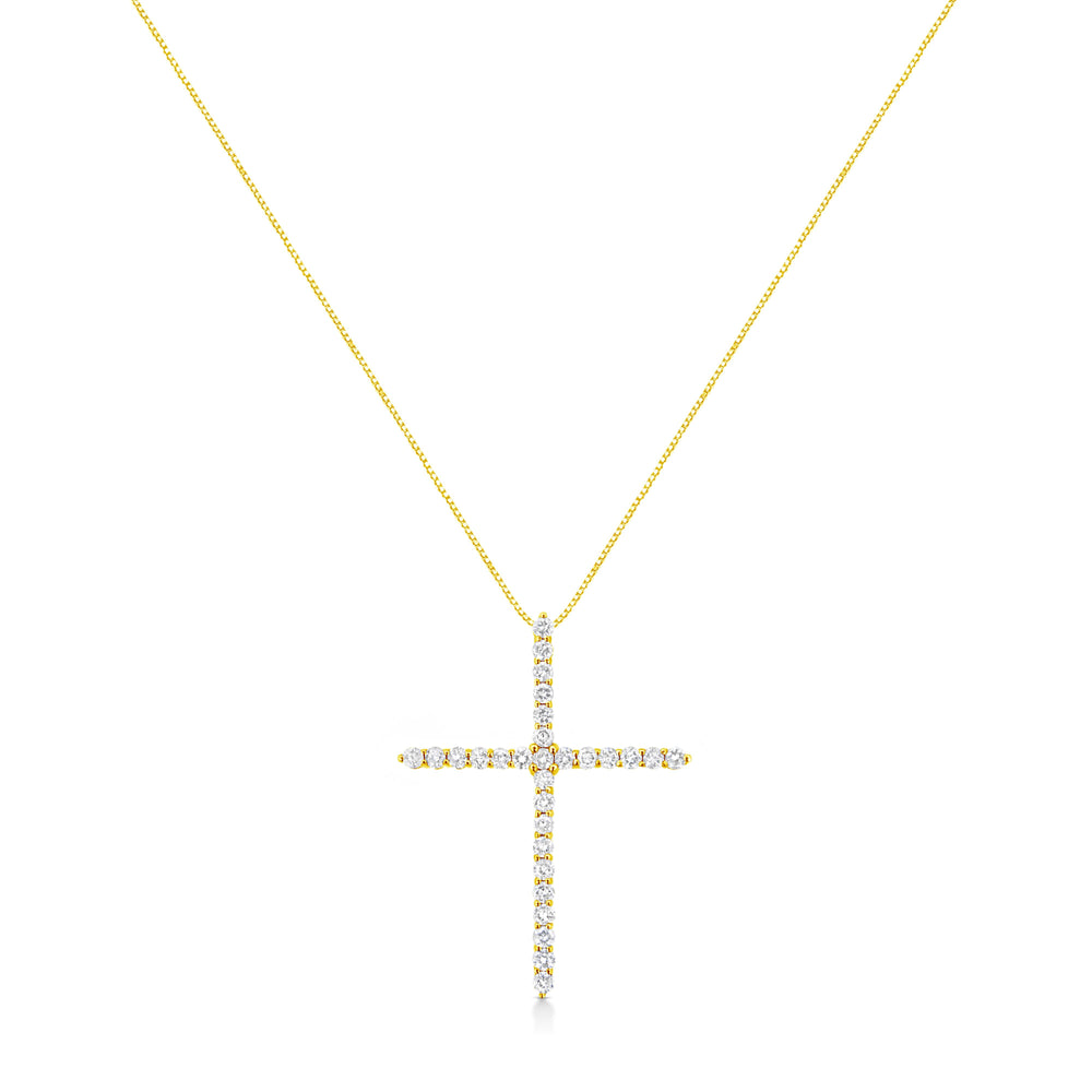 10K Yellow Gold Plated .925 Sterling Silver 3.0 Cttw Prong-Set Round Brilliant Cut Diamond Cross 18" Pendant Necklace (J-K Color, I1-I2 Clarity)