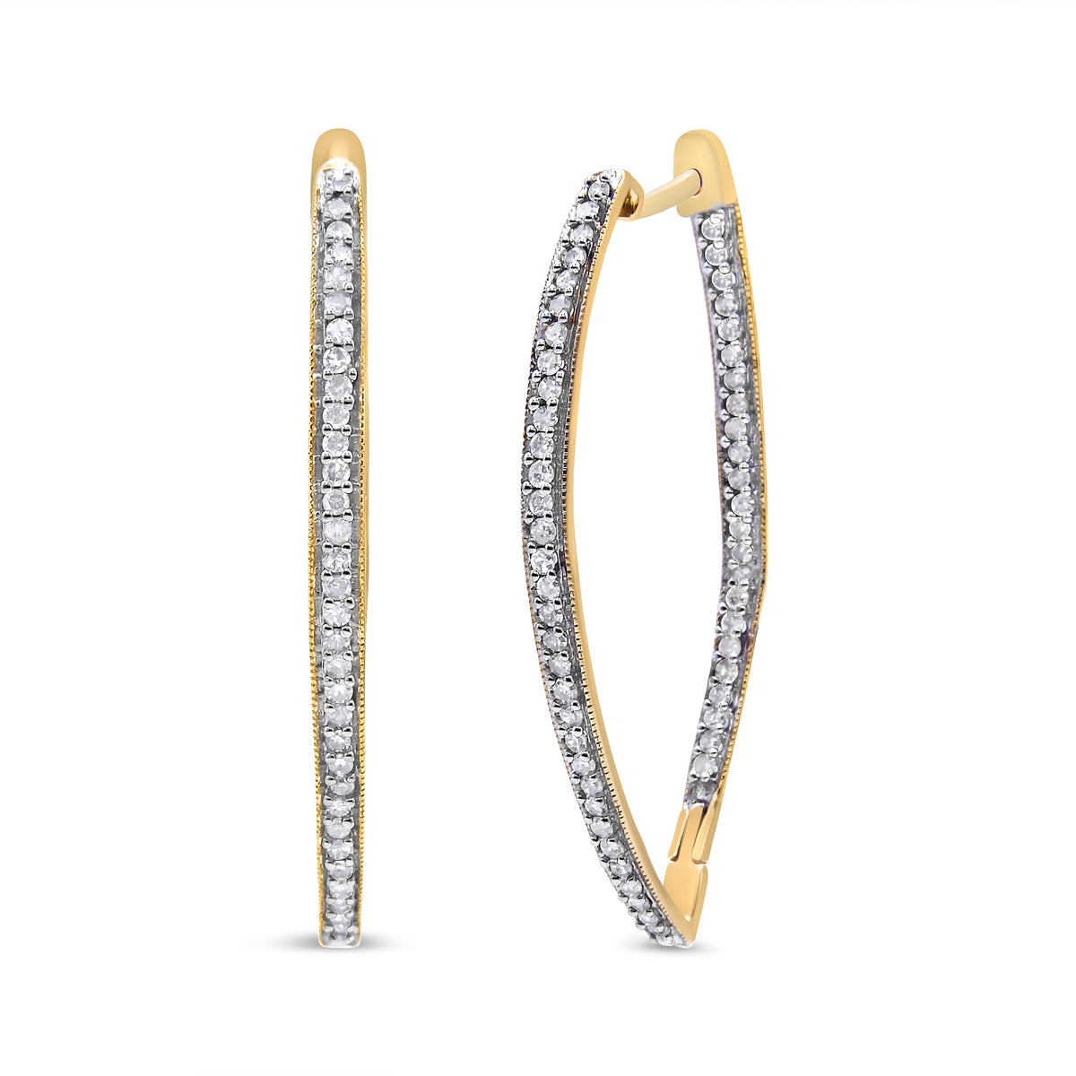 Pendientes de oro amarillo de 10 quilates con diamantes de talla redonda (1 quilate total, color I-J, claridad I2-I3)