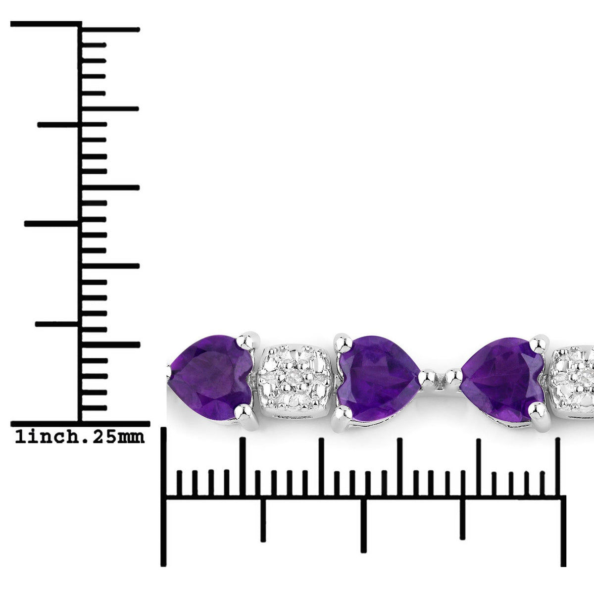 Pulsera de amatista genuina de 9,56 quilates y diamantes blancos en plata esterlina .925