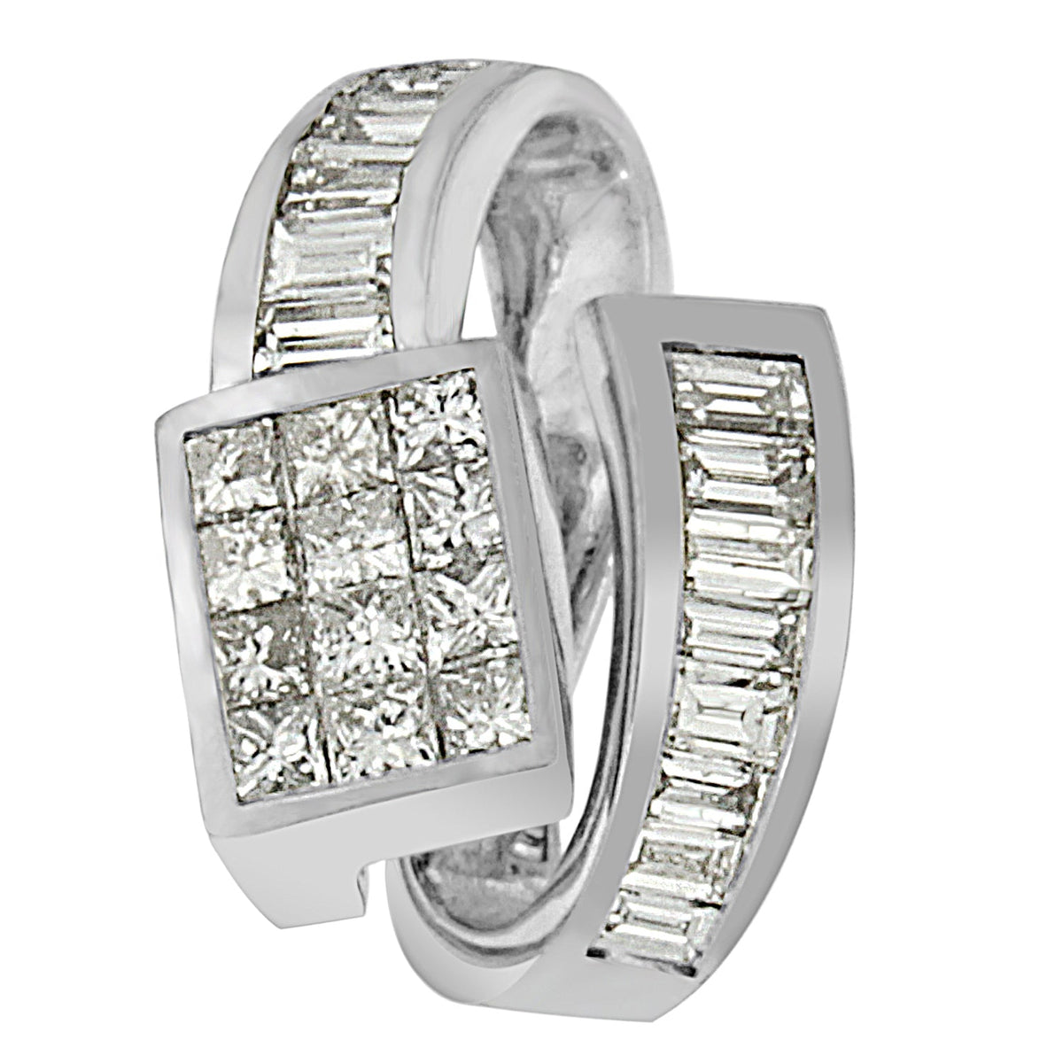 Collar con colgante de doble bucle con diamantes de talla princesa y baguette de 2 ct en oro blanco de 14K (G-H, VS1-VS2)