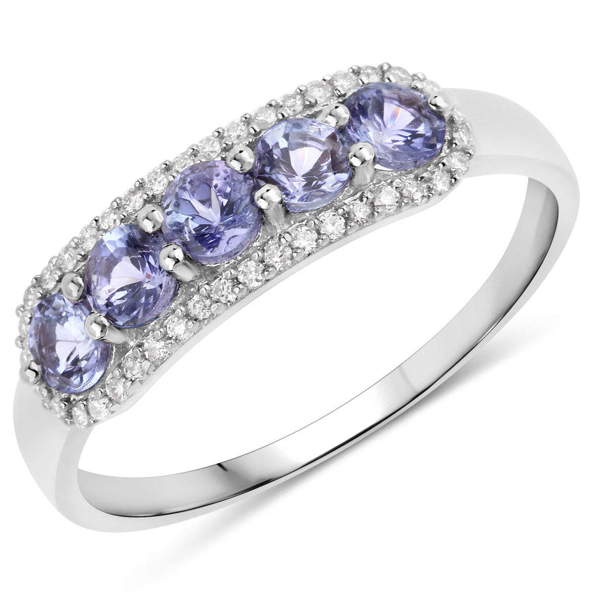 Anillo de oro blanco de 14K con tanzanita genuina de 0,61 quilates y diamantes blancos