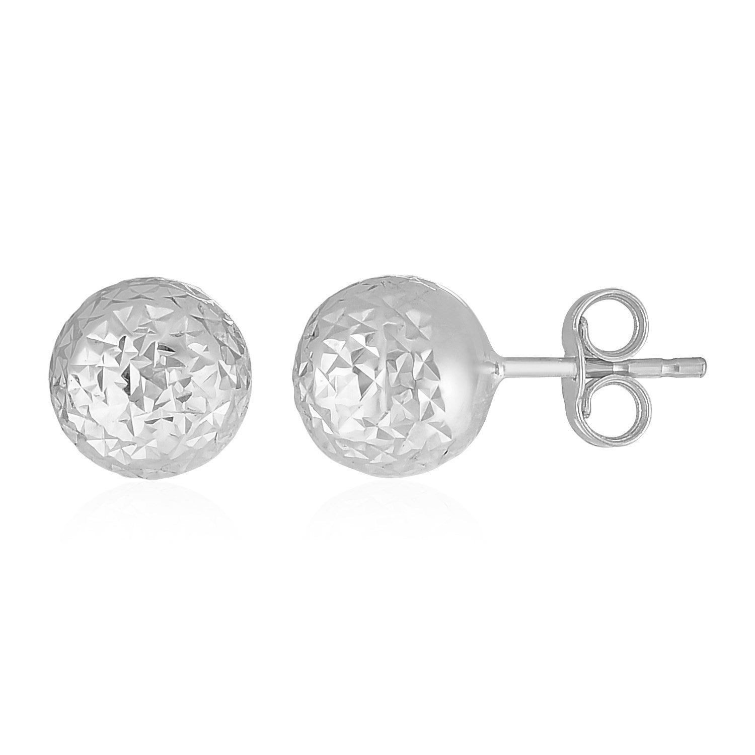 Pendientes de bola de oro blanco de 14k con textura de corte de cristal