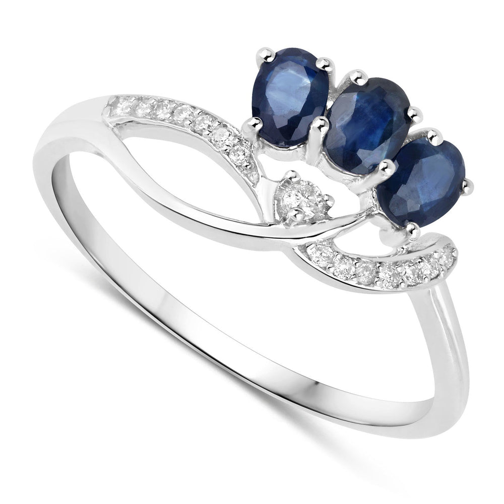 Anillo de oro blanco de 14K con zafiro azul genuino de 0,65 quilates y diamantes blancos