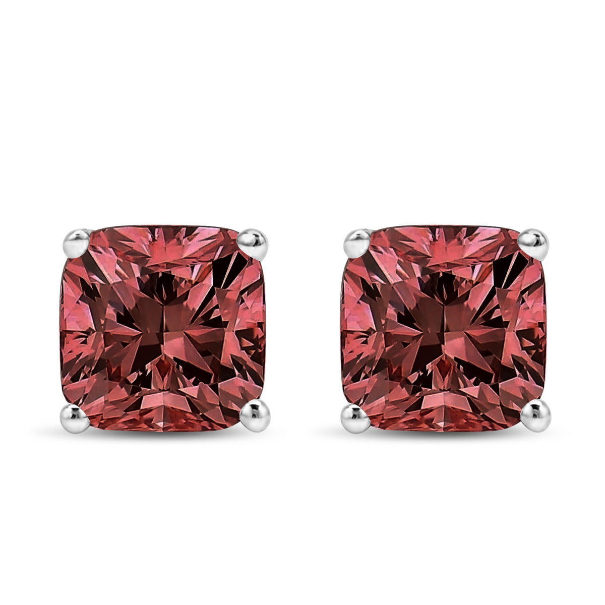 Pendientes solitarios clásicos de oro blanco de 14K de 1 1/2 quilates con diamantes cultivados en laboratorio de corte cushion rosa y engaste de 4 puntas (Color rosa, Claridad VS1-VS2)