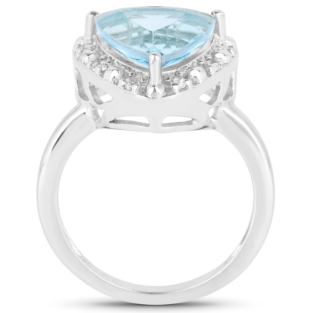 Anillo de plata de ley .925 con topacio azul genuino y topacio blanco de 5,05 quilates