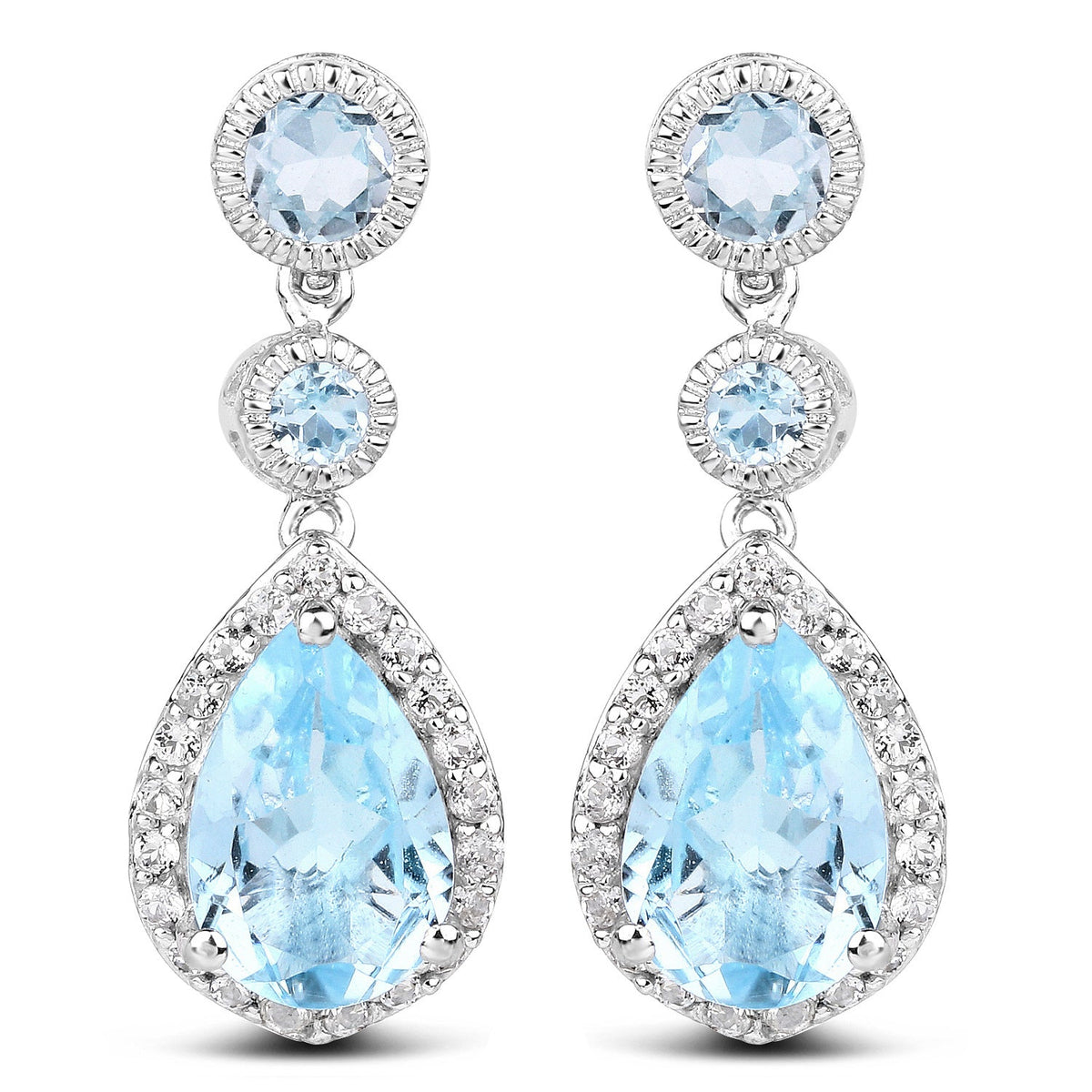 Pendientes de plata de ley .925 con topacio azul auténtico de 9,46 quilates y topacio blanco